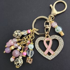 Cancer Awareness Handcrafted Purse Charm or Keychain Jasper Tourmaline Glass